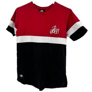 Bee Inspired Colorblock Tee T Shirt Crew Neck Embroidered Logo Red Black Small